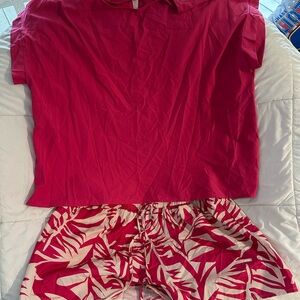 SHEIN Curve Pink and White shorts set